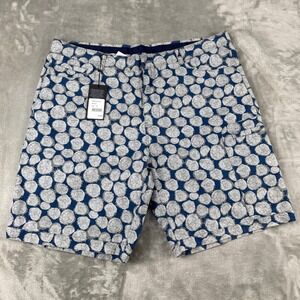 WRK Mens Indigo Wood Grain Tree Ring Print Cotton Shorts Size 36 NEW